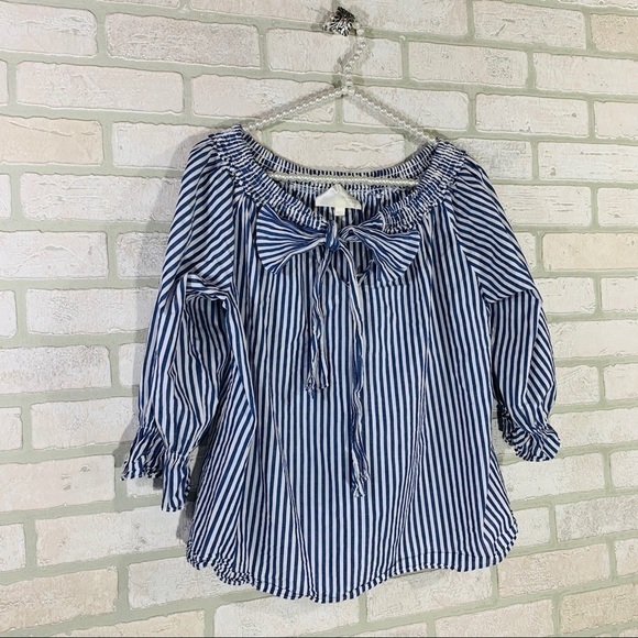 J.O.A. Off The Shoulder Stripe Top on Blue… - Picture 5 of 9